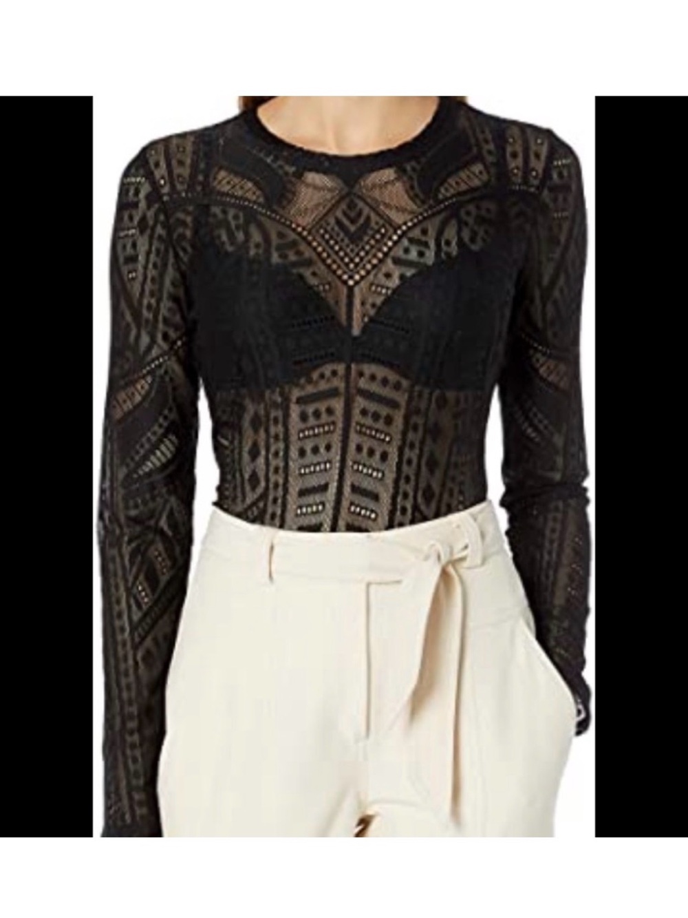 BCBGMaxAzria Agda Lace Long-Sleeve Scoop Neck Top - Dusty Rose